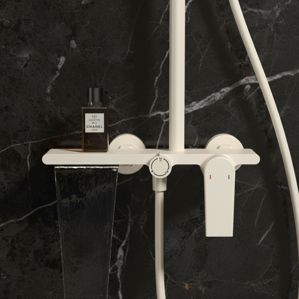 Opbouw regendoucheset Cynthia - Creme wit - 130 × 35 × 25 cm