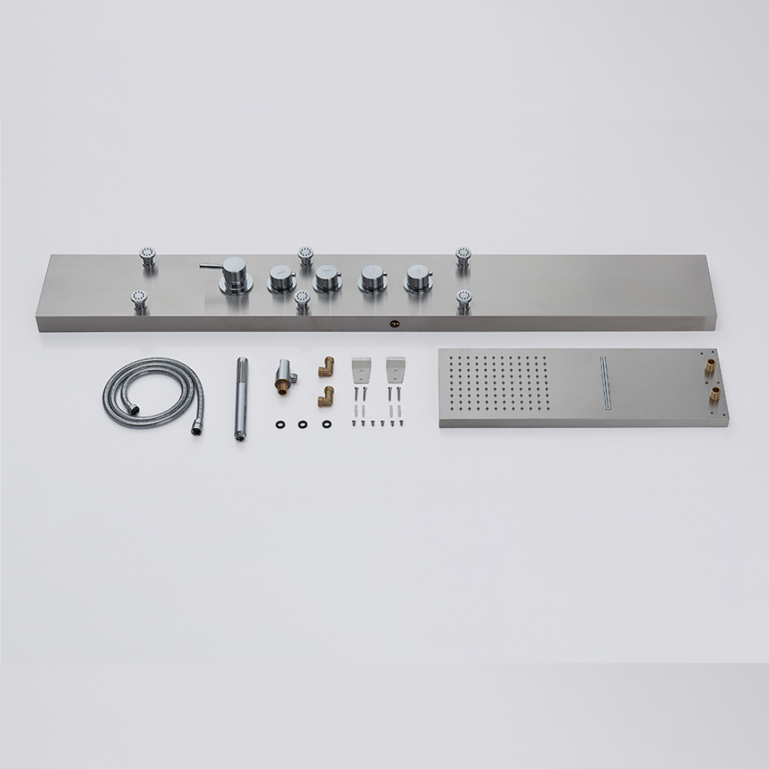 Douchepaneel Manuel – Waterval – Massagejets – Geborsteld nikkel - 150 × 20 × 60 cm