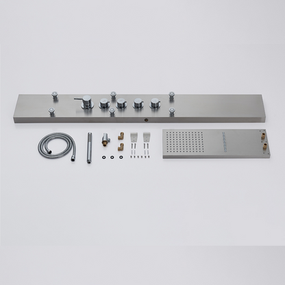 Douchepaneel Manuel – Waterval – Massagejets – Geborsteld nikkel - 150 × 20 × 60 cm