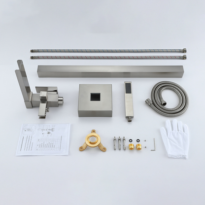 Vrijstaande Badkraan Lisandro – Watervaluitloop – Geborsteld nikkel - 87 × 22 × 15 cm