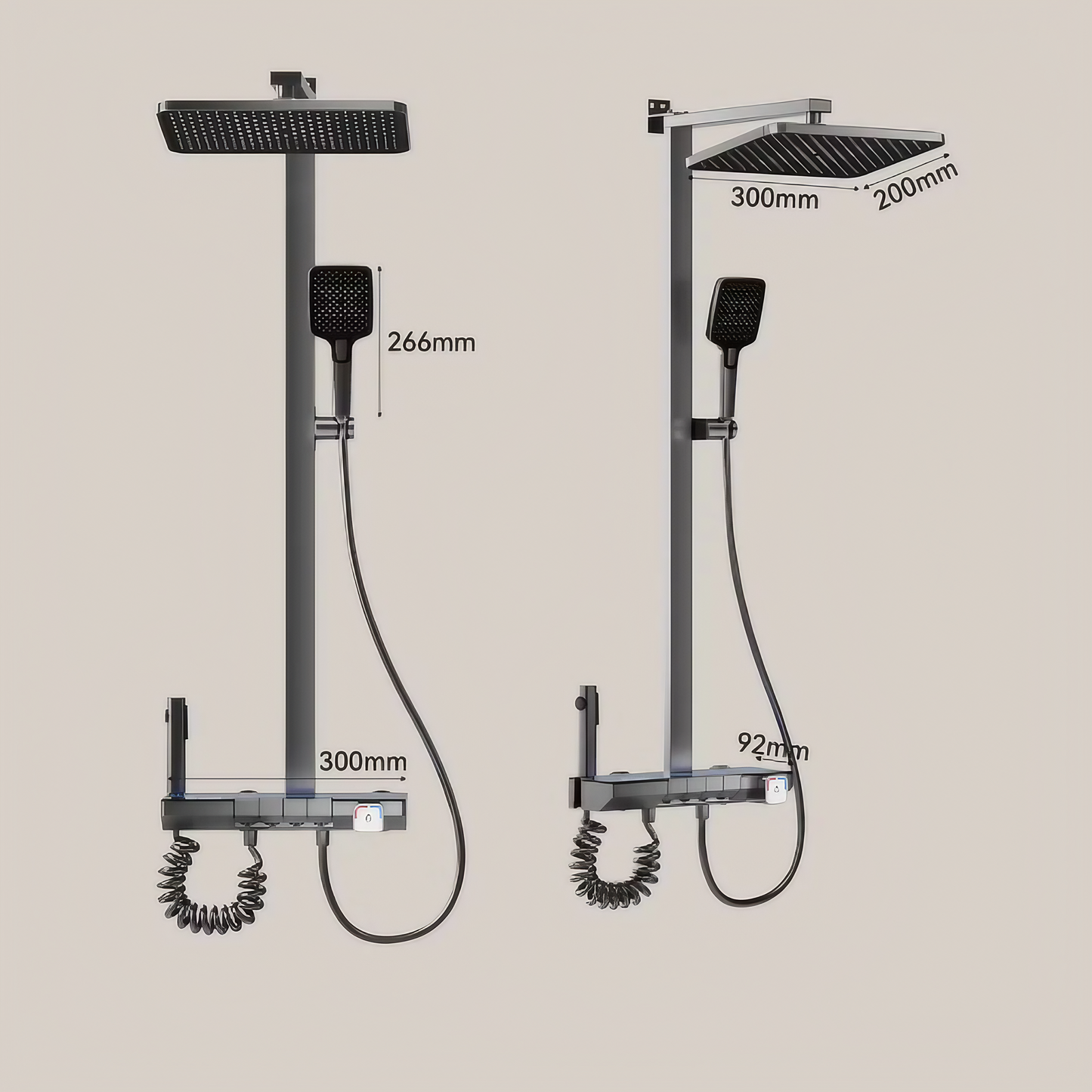 Opbouw Regendoucheset - Monte Carlo - Gun Grey - Digitaal Display