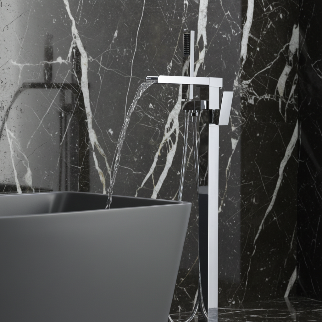 Vrijstaande Badkraan Lisandro – Watervaluitloop –  Chroom- 87 × 22 × 15 cm