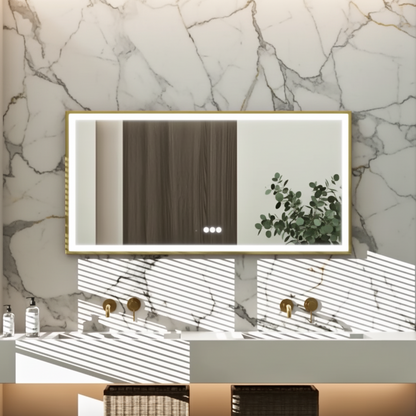 Miroir de salle de bain LED Lorenzo — 151 × 78 cm — Or brossé — Horizontal ou vertical