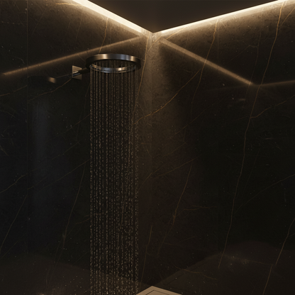 Thermostatische Inbouw Regendoucheset Marino – Digitale display - Waterval & Staafhanddouche – Gunmetal Grey - Incl. inbouwdeel