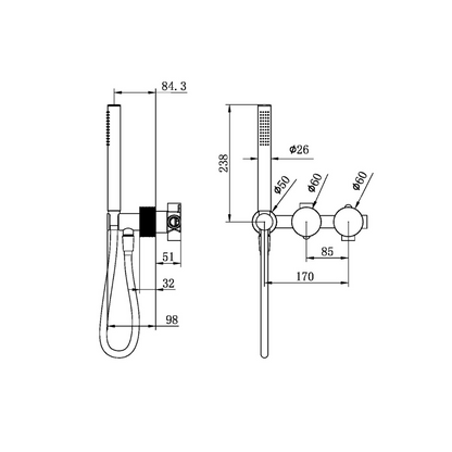 Inbouw douchemengkranen Valencia - Staafhanddouche - Zonder achterplaat - Graphite