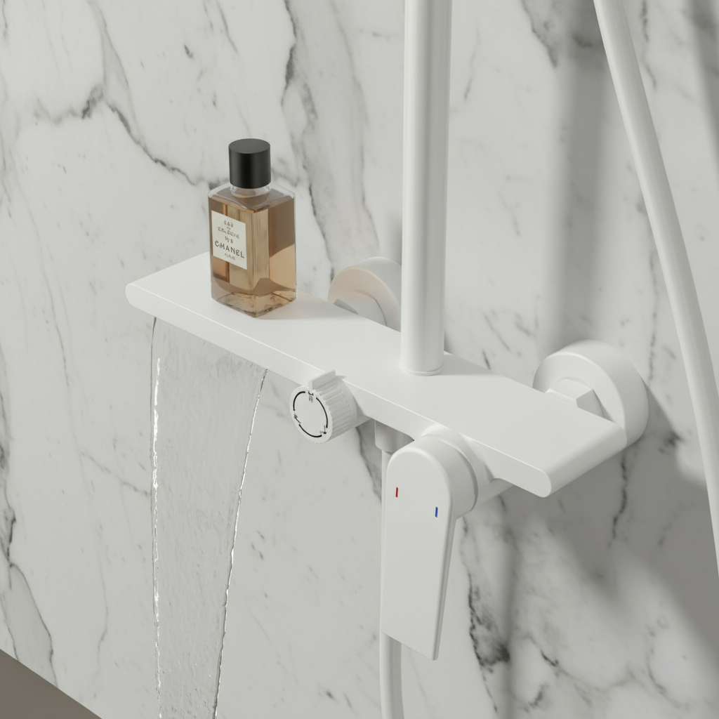 Opbouw regendoucheset Cynthia - Mat wit - 130 × 35 × 25 cm