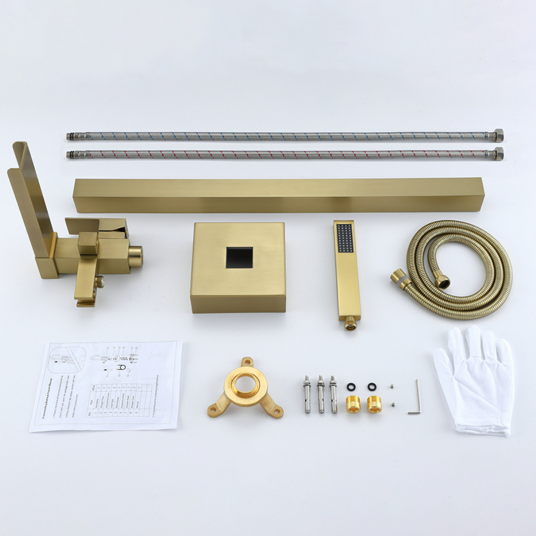 Vrijstaande Badkraan Lisandro – Watervaluitloop – Geborsteld goud - 87 × 22 × 15 cm