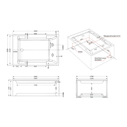 Vrijstaand Massagebad – Valenza – Glans Wit – 182x122x67 cm