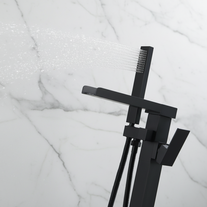 Vrijstaande Badkraan Lisandro – Watervaluitloop – Mat zwart - 87 × 22 × 15 cm