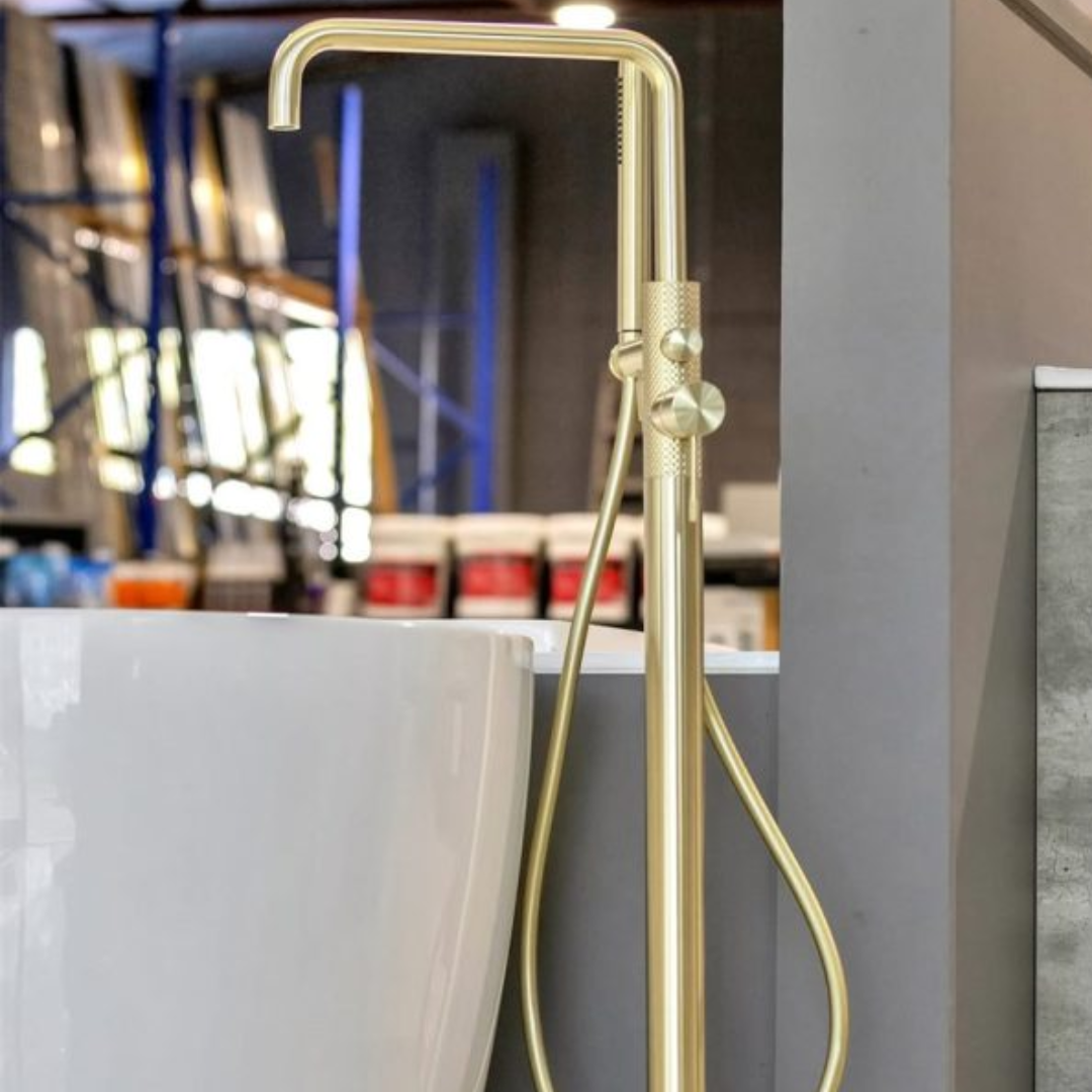 Vrijstaande badmengkraan Valencia - Staafhanddouche - Brushed gold