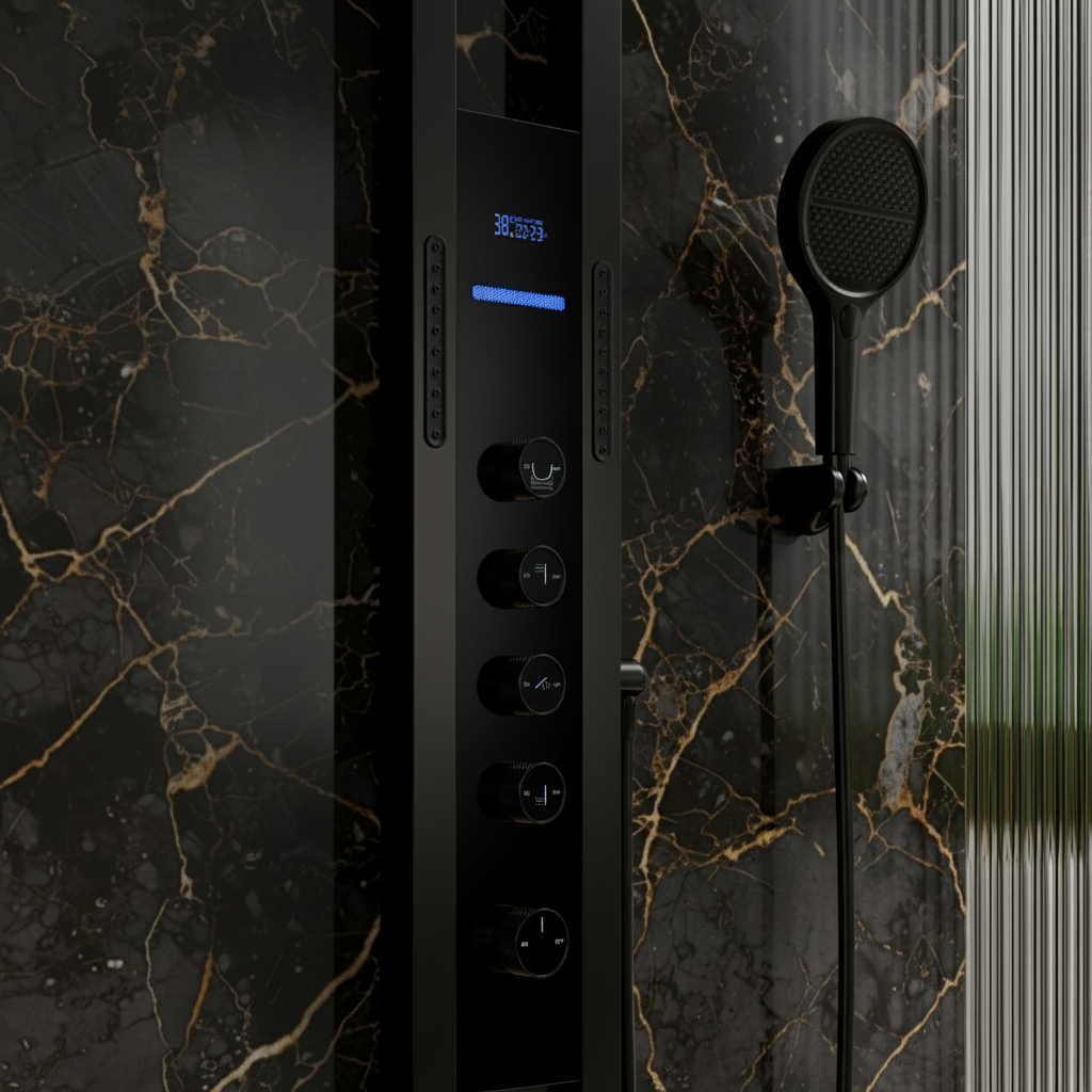 Thermostatisch Douchepaneel Marcelo – Digitale Display - Mat zwart - 182 × 40 × 52 cm