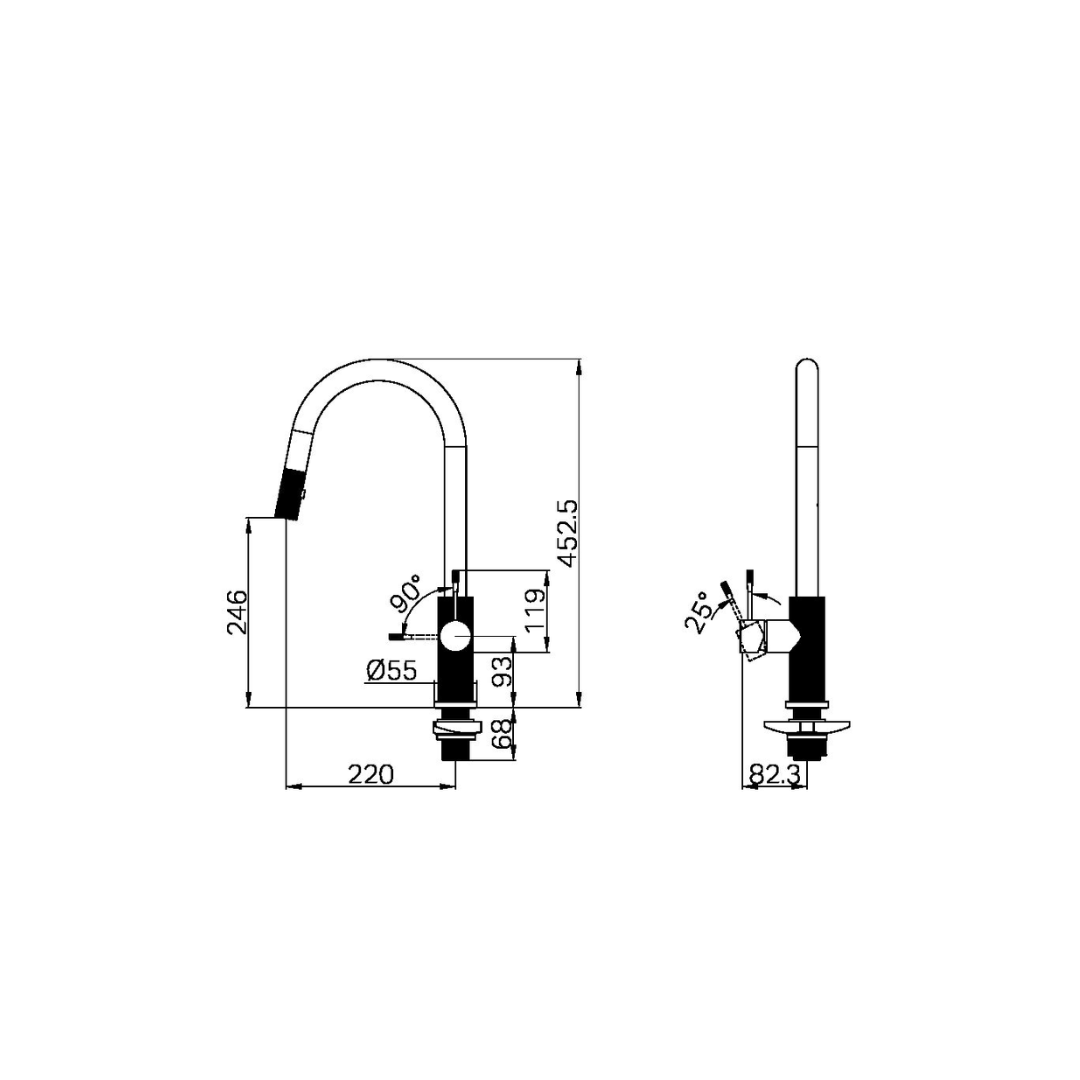 Keukenkraan Valencia – Uittrekbaar met sprayfunctie – Brushed gold