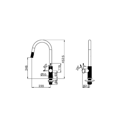 Keukenkraan Valencia – Uittrekbaar met sprayfunctie – Brushed gold