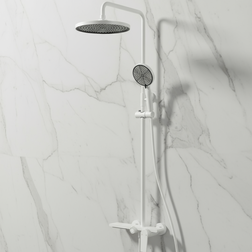 Opbouw regendoucheset Cynthia - Mat wit - 130 × 35 × 25 cm