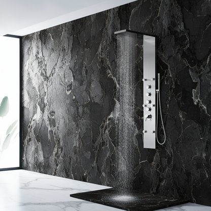 Douchepaneel Manuel – Waterval – Massagejets – Geborsteld nikkel - 150 × 20 × 60 cm