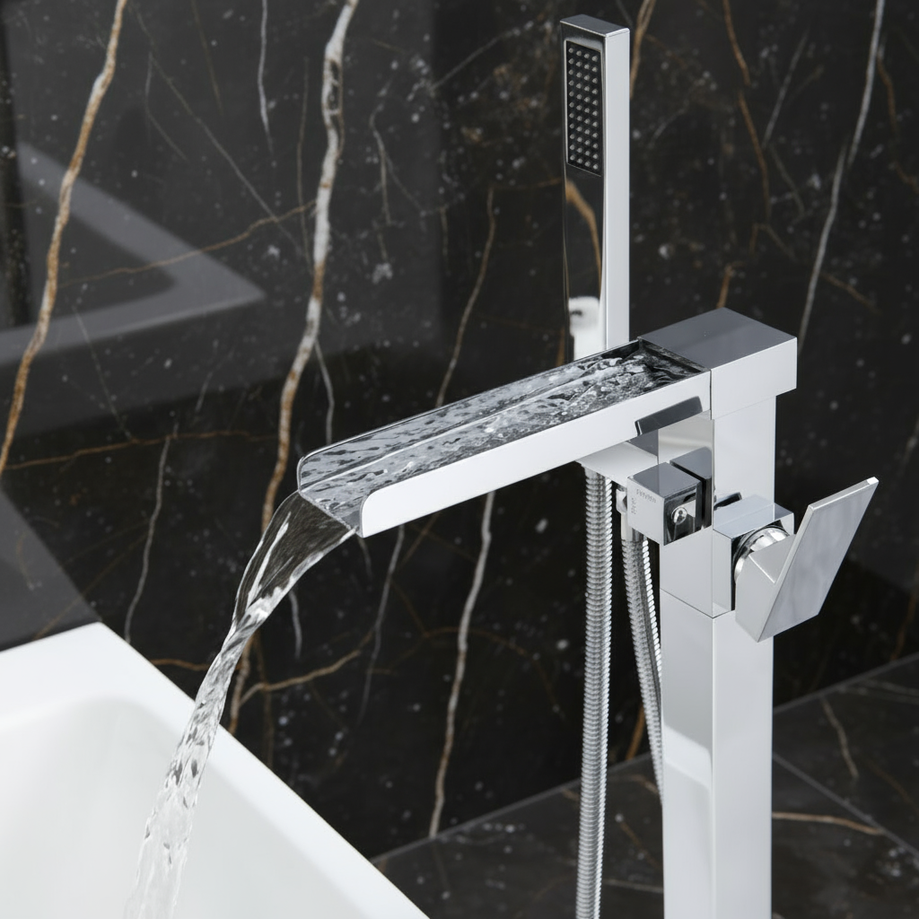 Vrijstaande Badkraan Lisandro – Watervaluitloop –  Chroom- 87 × 22 × 15 cm