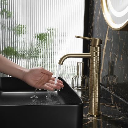 Hoge wastafelkraan Angelica - Geborsteld goud - 30,5 × 5,5 × 19 cm