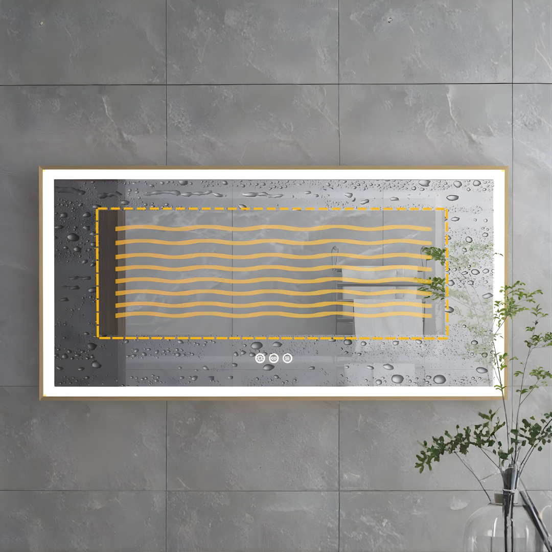 Miroir de salle de bain LED Lorenzo — 151 × 78 cm — Or brossé — Horizontal ou vertical