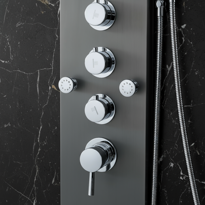 Douchepaneel Manuel – Waterval – Massagejets – Gunmetal grey, Chroom - 150 × 20 × 60 cm