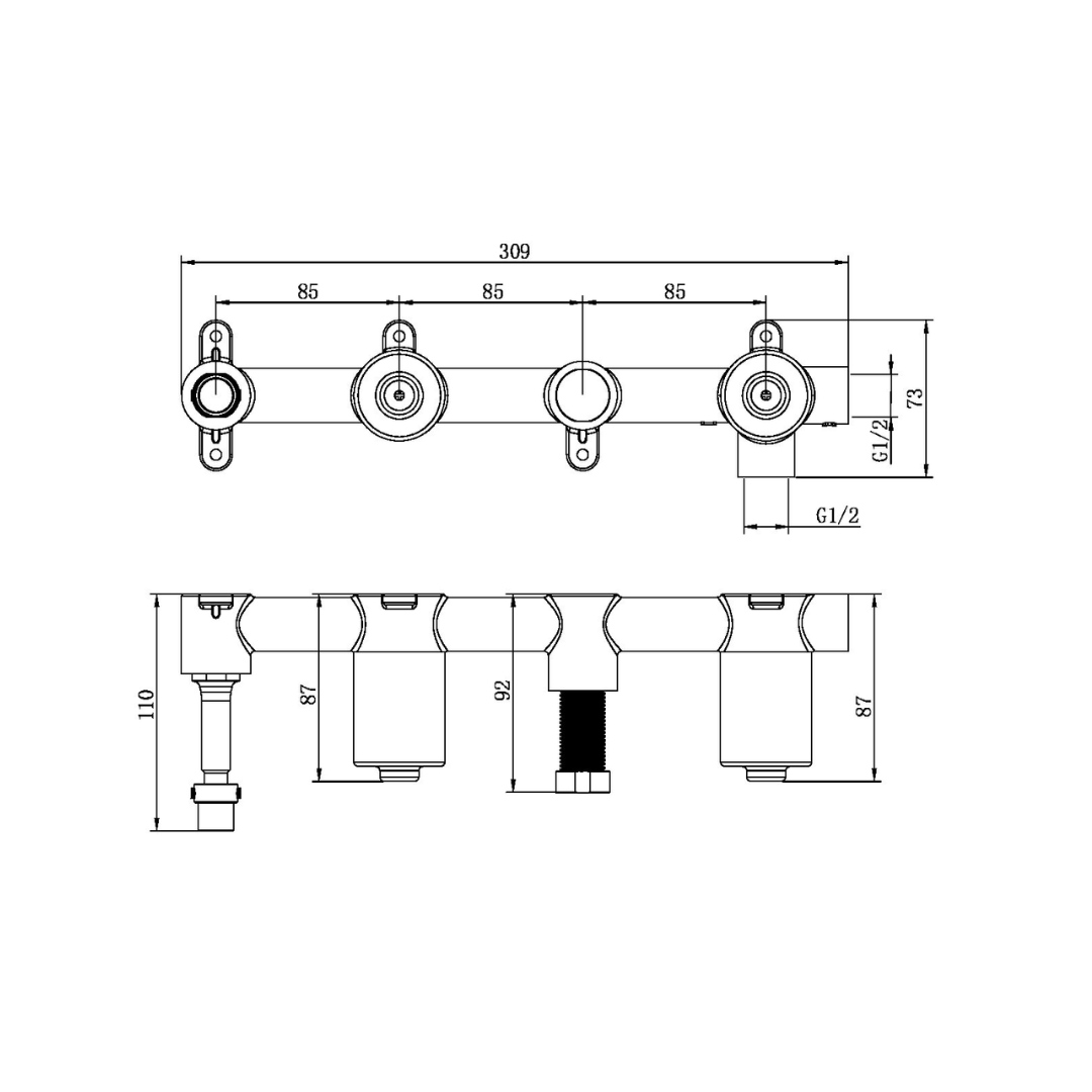 Inbouw badmengkraan Valencia - Staafhanddouche en uitloop - Zonder achterplaat - Brushed gold