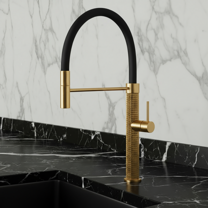 Semi-professionele Keukenkraan Angelica – Uittrekbare Uitloop – Geborsteld goud - 52.9 × 24.9 × 5.5 cm