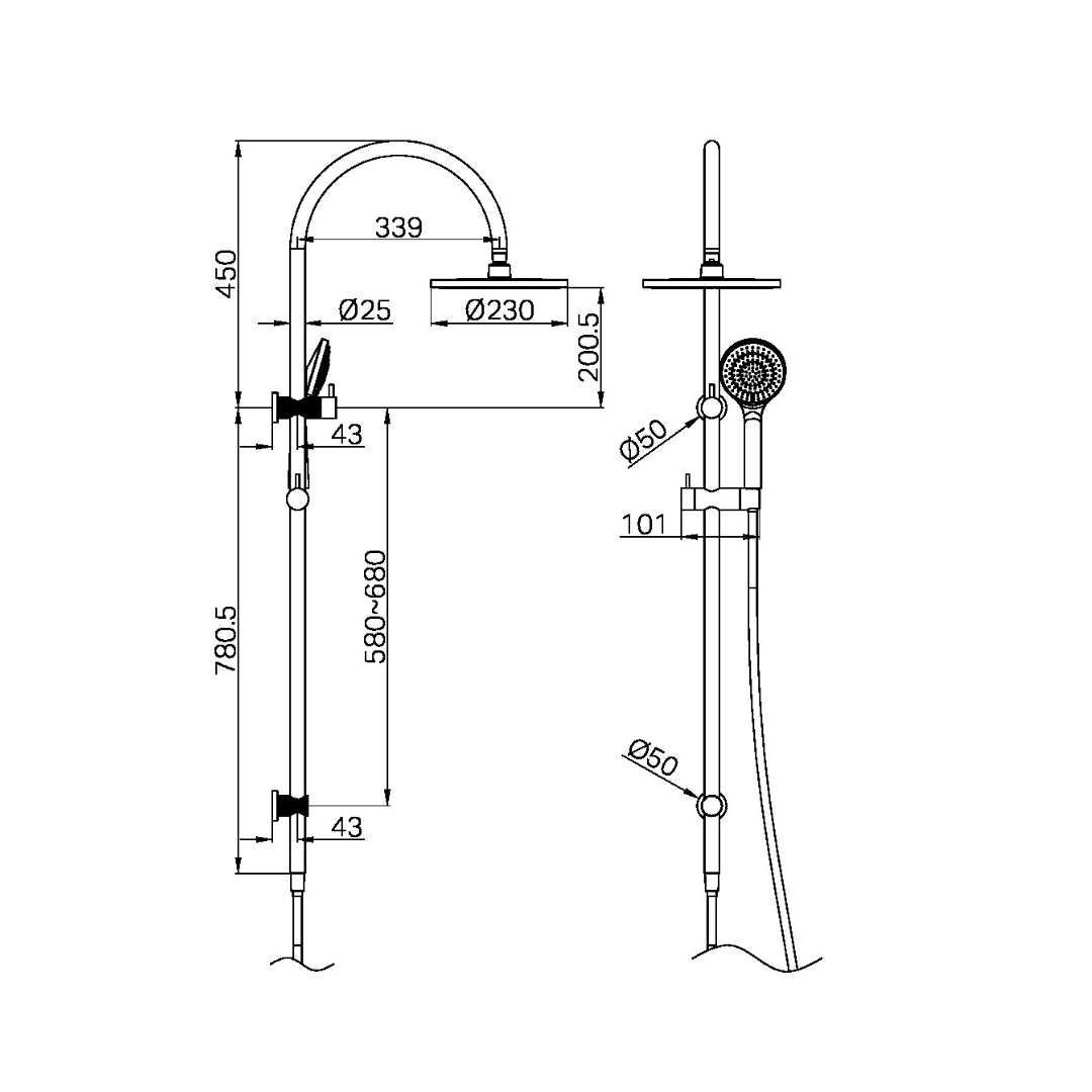 Regendoucheset Valencia – Graphite - Air shower II - Met inbouwmengkraan