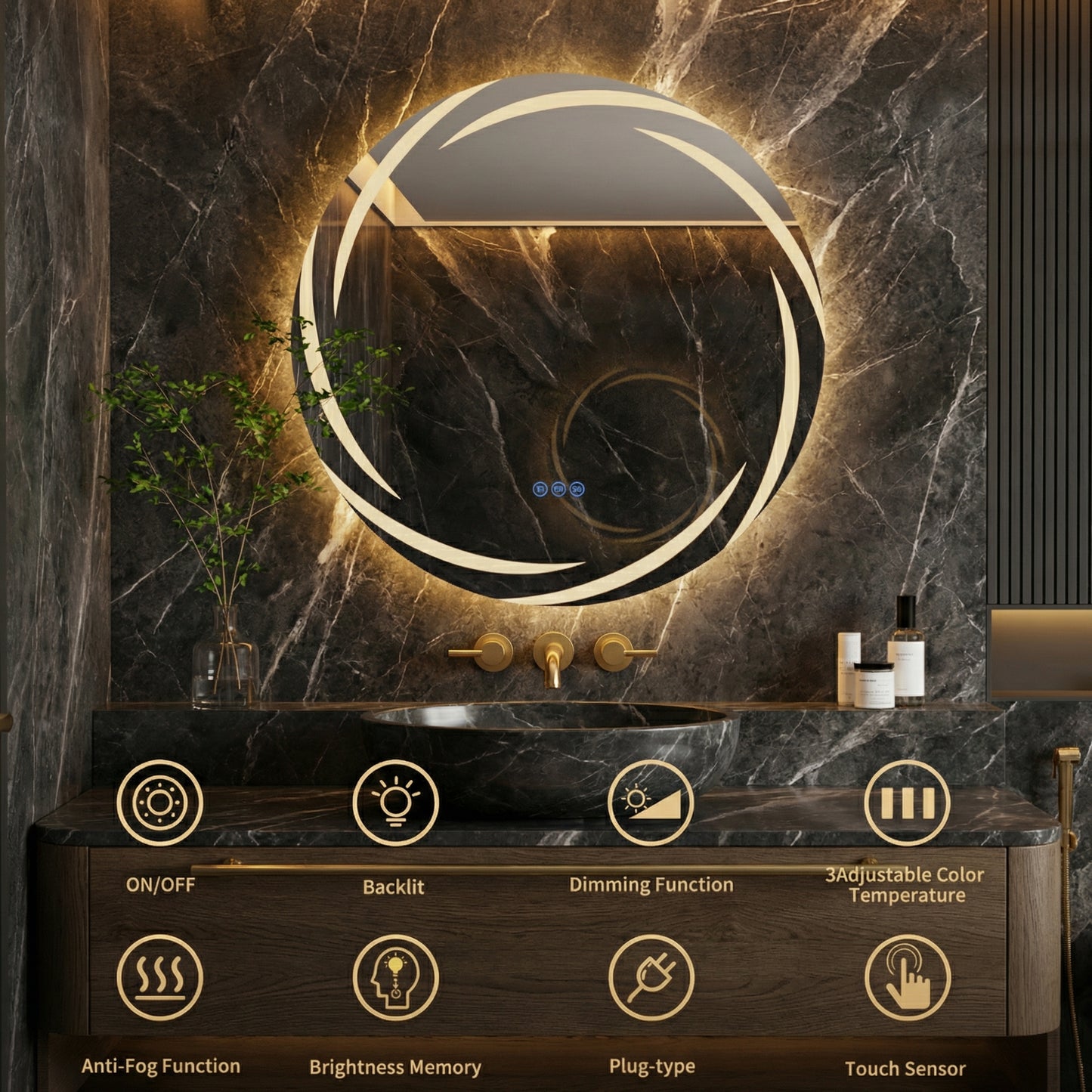 Miroir de salle de bain LED Elena — 80×80 cm