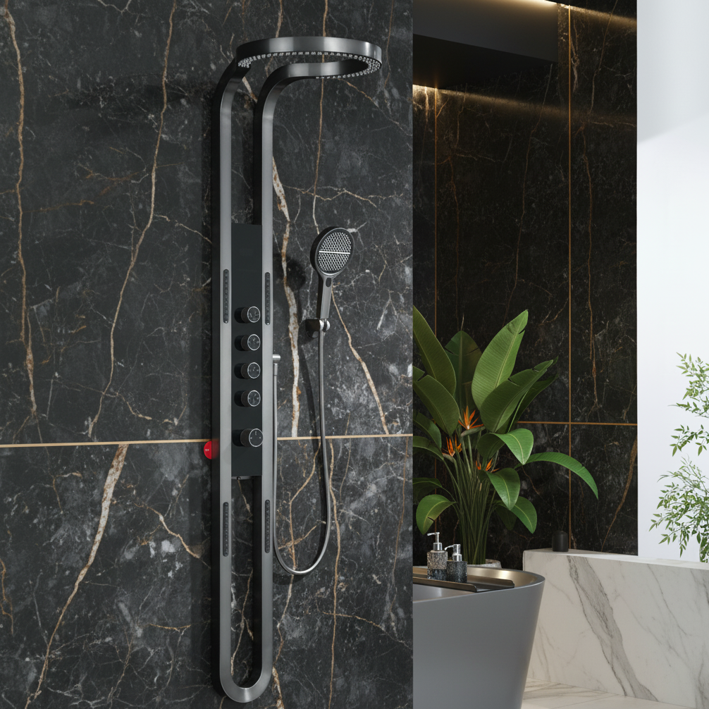 Thermostatisch Douchepaneel Marcelo – Digitale Display - Gunmetal Grey - 182 × 40 × 52 cm