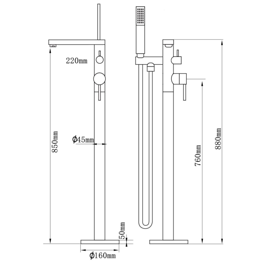Vrijstaande badkraan Emilia - Mat zwart - 88 × 22 × 16 cm