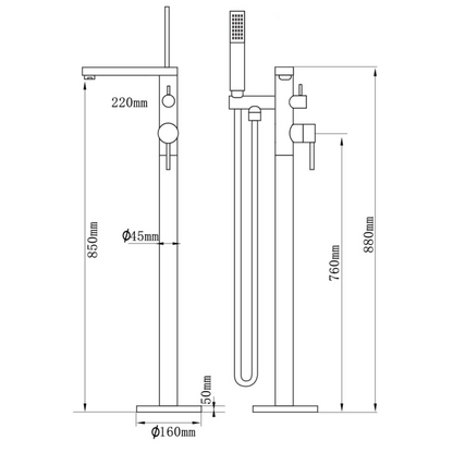 Vrijstaande badkraan Emilia - Mat zwart - 88 × 22 × 16 cm