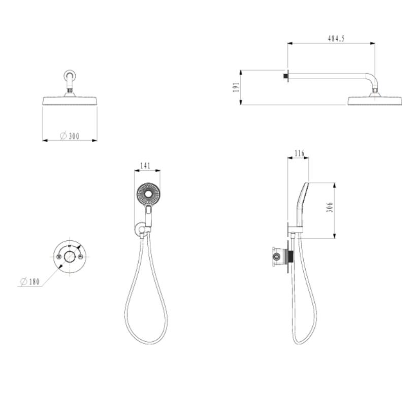 Inbouw Regendoucheset Amalia - Gunmetal grey - Incl. inbouwdeel