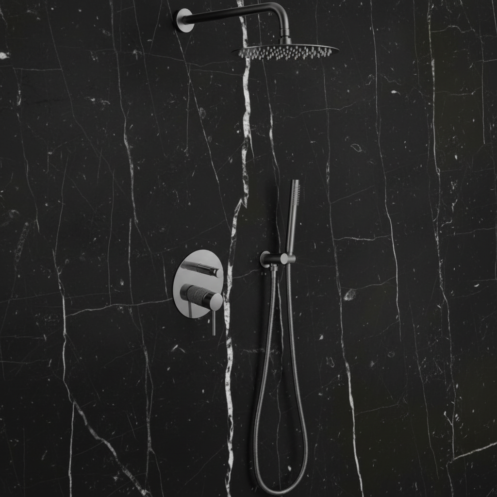 Inbouw Regendoucheset Angelica – Staafhanddouche – Gunmetal grey - Incl. inbouwdeel