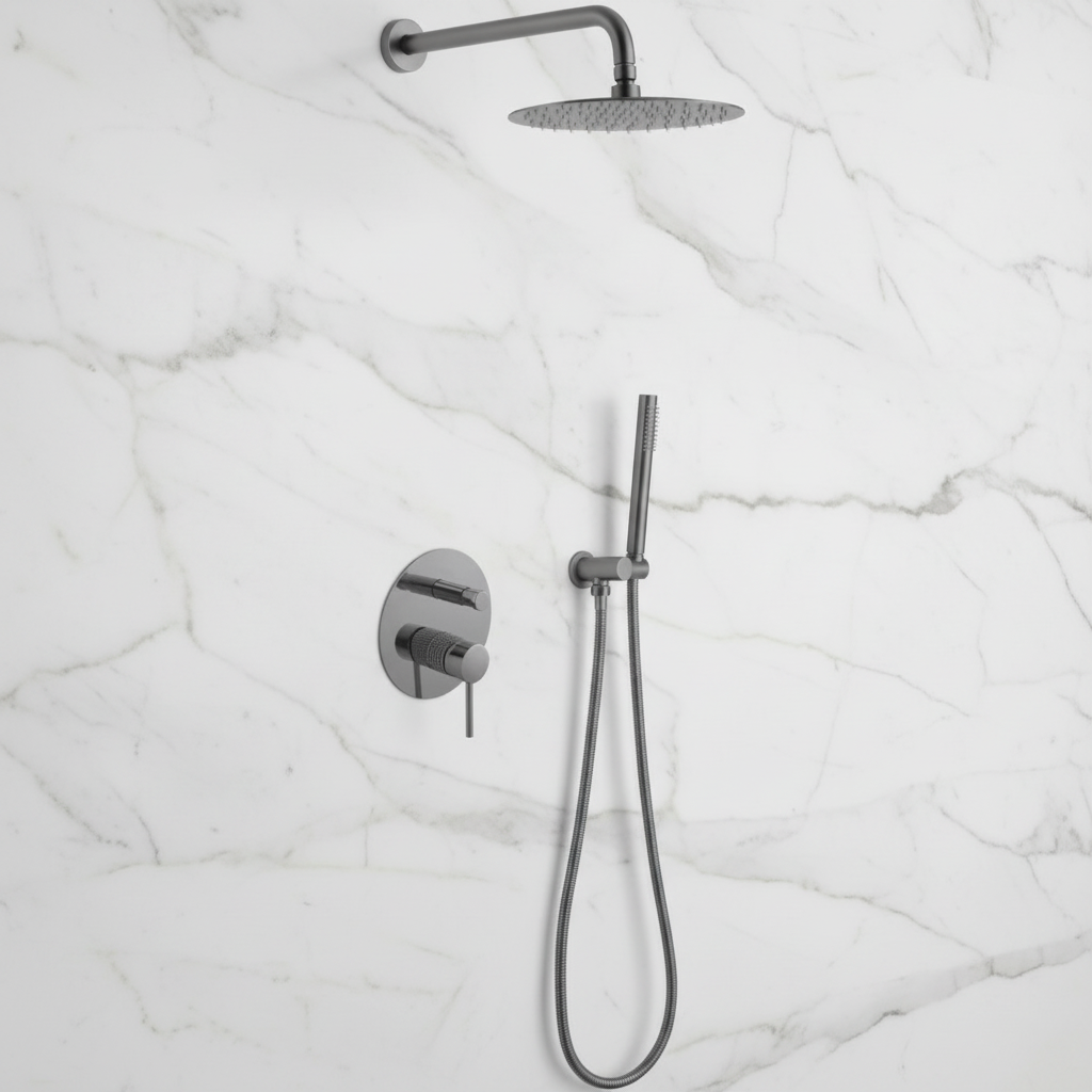 Inbouw Regendoucheset Angelica – Staafhanddouche – Gunmetal grey - Incl. inbouwdeel