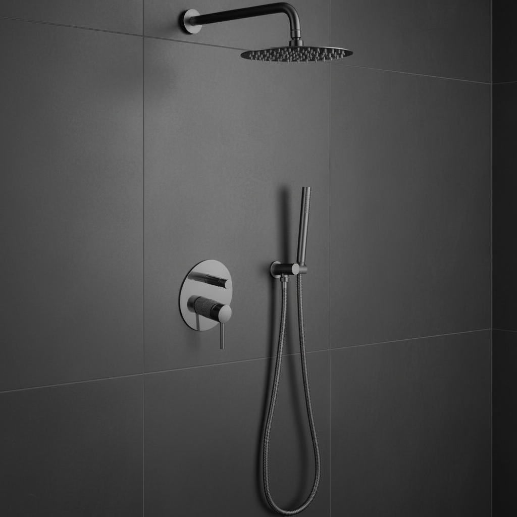 Inbouw Regendoucheset Angelica – Staafhanddouche – Gunmetal grey - Incl. inbouwdeel