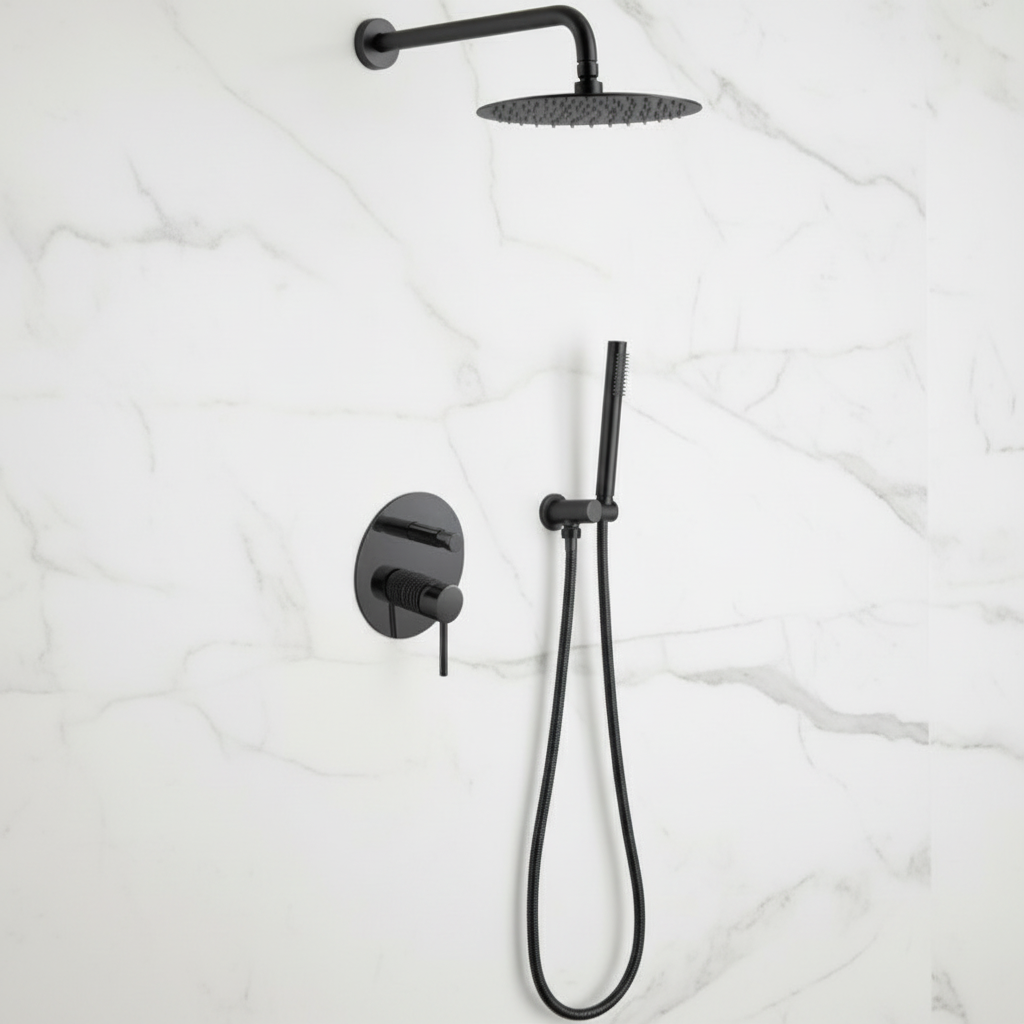 Inbouw Regendoucheset Angelica – Staafhanddouche – Mat zwart - Incl. inbouwdeel