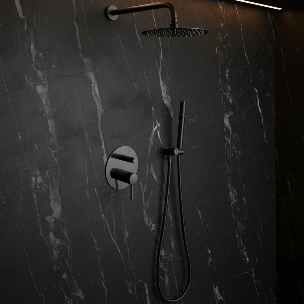 Inbouw Regendoucheset Angelica – Staafhanddouche – Mat zwart - Incl. inbouwdeel