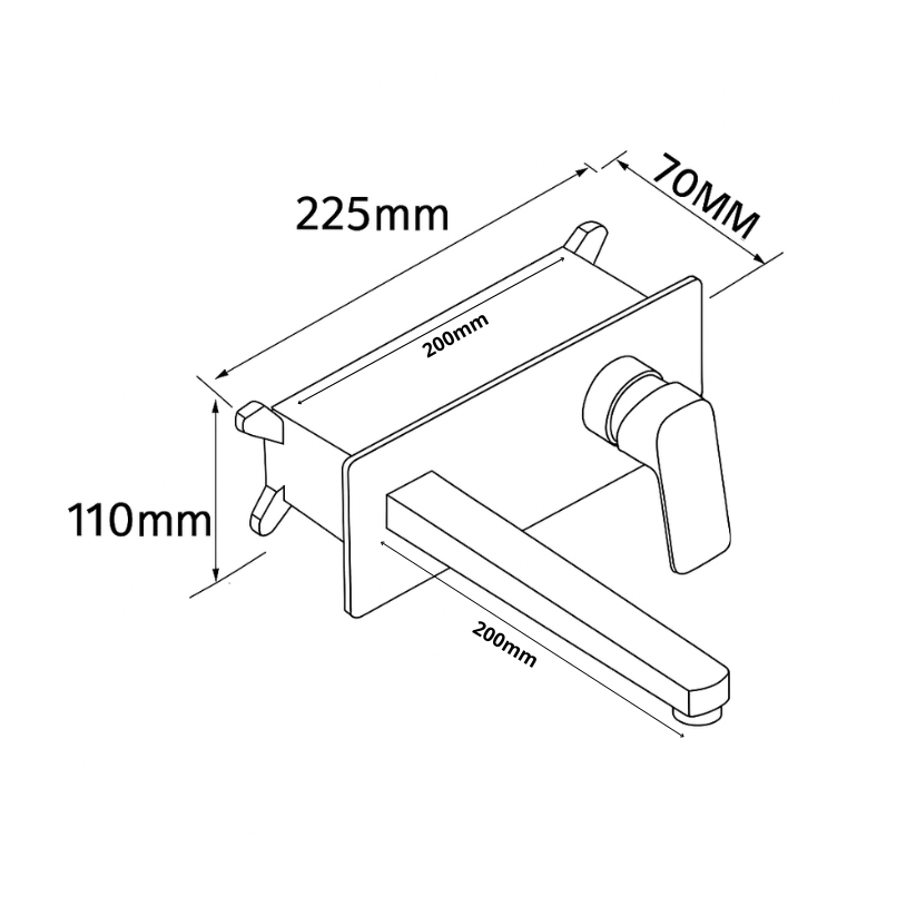 Inbouw wastafelkraan Diego  – Mat zwart - Incl. inbouwdeel - 22,5 × 11 × 20 cm