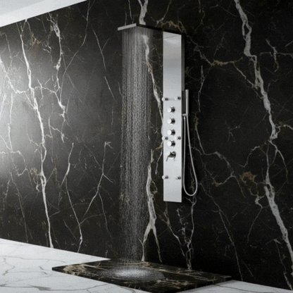 Douchepaneel Manuel – Waterval – Massagejets – Geborsteld nikkel - 150 × 20 × 60 cm