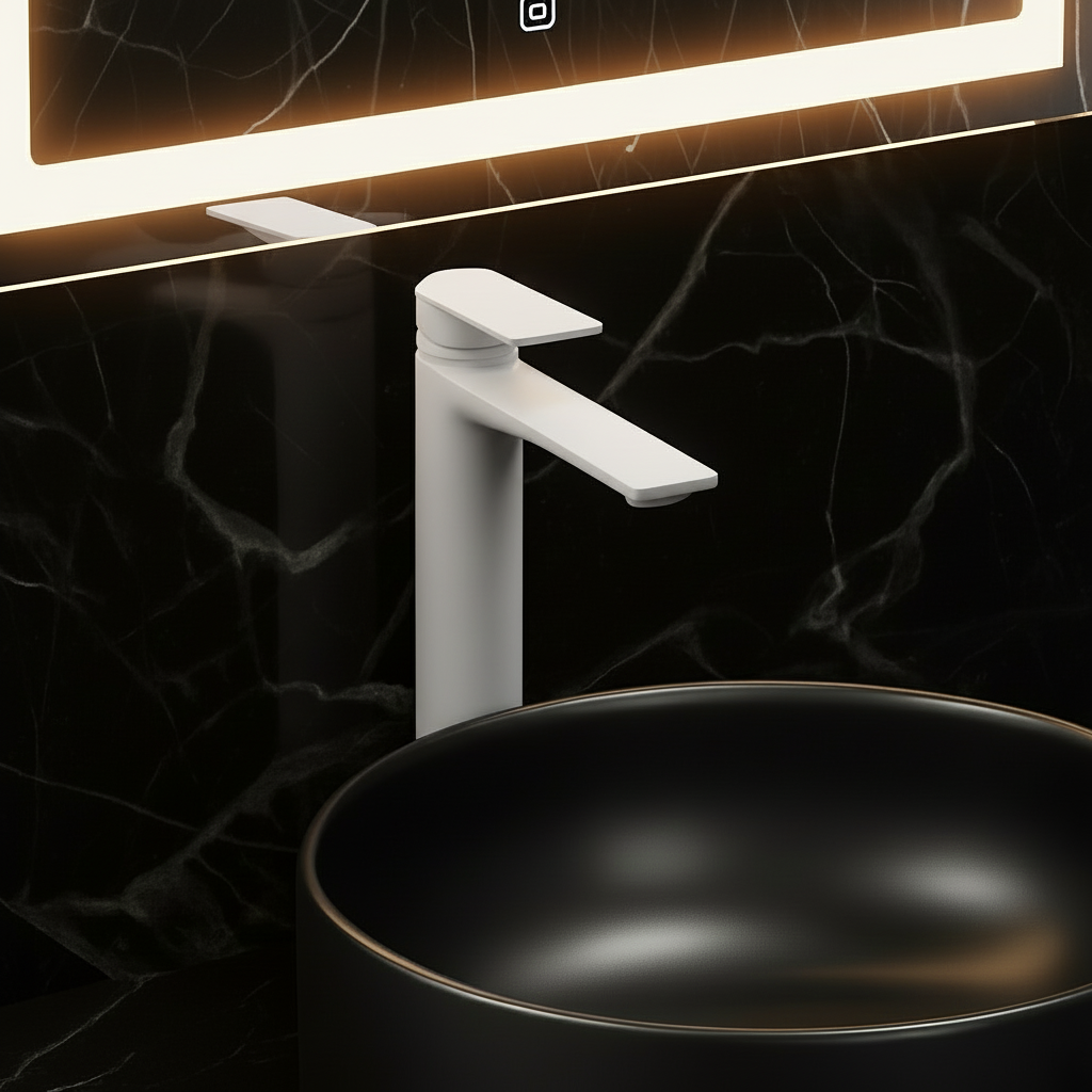 Hoge wastafelkraan Diego  – Mat wit - 27,5 × 16,6 × 22,3 cm