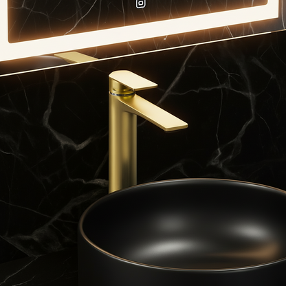 Hoge wastafelkraan Diego  – Geborsteld goud - 27,5 × 16,6 × 22,3 cm