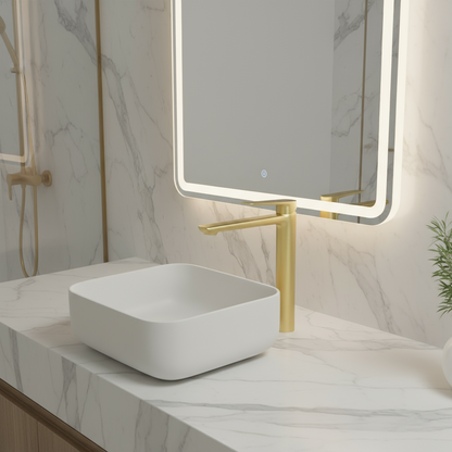 Hoge wastafelkraan Diego  – Geborsteld goud - 27,5 × 16,6 × 22,3 cm