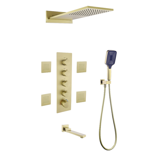 Thermostatische Inbouw Regendoucheset - Giulia - Geborsteld goud