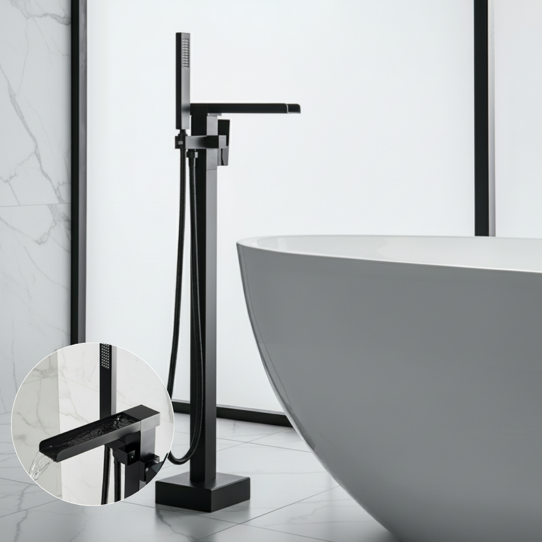 Lisandro Vrijstaande Badkraan — Watervaluitloop — Mat zwart