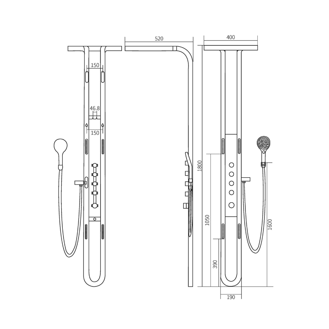Thermostatisch Douchepaneel Marcelo – Digitale Display - Gunmetal Grey - 182 × 40 × 52 cm