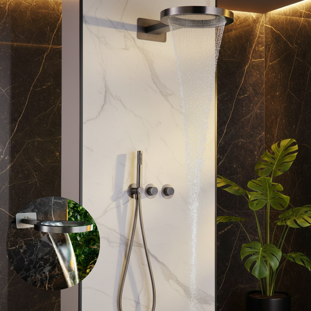 Marino Thermostatisch Inbouw Douchesysteem — Regen & Waterval — Gunmetal Grey