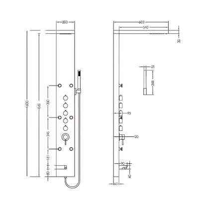 Douchepaneel Nana – Waterval – Massagejets – Chroom- 150 × 20 × 60 cm