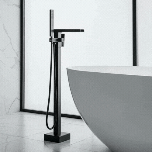 Vrijstaande Badkraan Lisandro – Watervaluitloop – Mat zwart - 87 × 22 × 15 cm