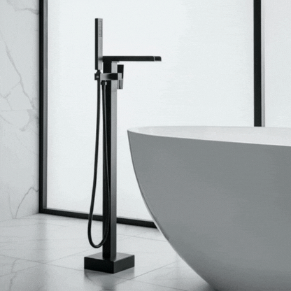 Vrijstaande Badkraan Lisandro – Watervaluitloop – Mat zwart - 87 × 22 × 15 cm
