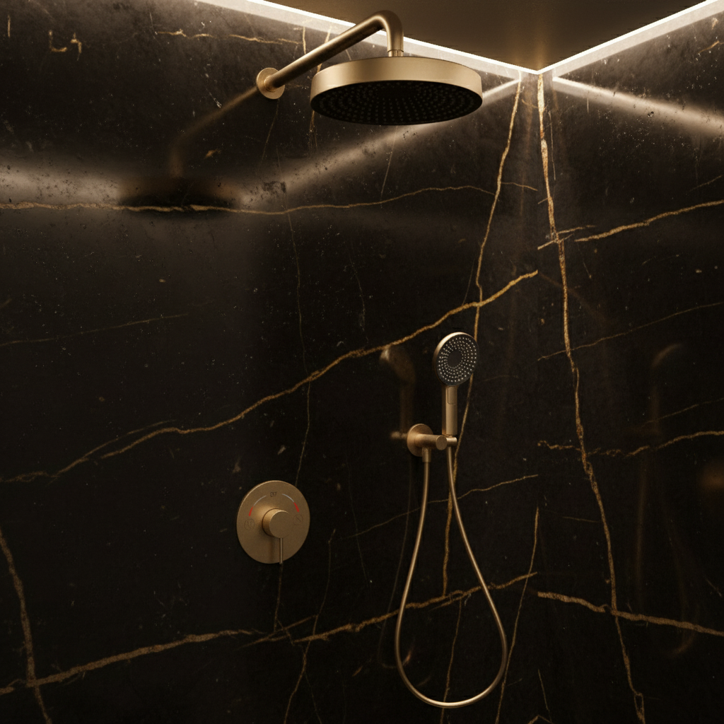 Inbouw Regendoucheset Amalia - Geborsteld goud - Incl. inbouwdeel