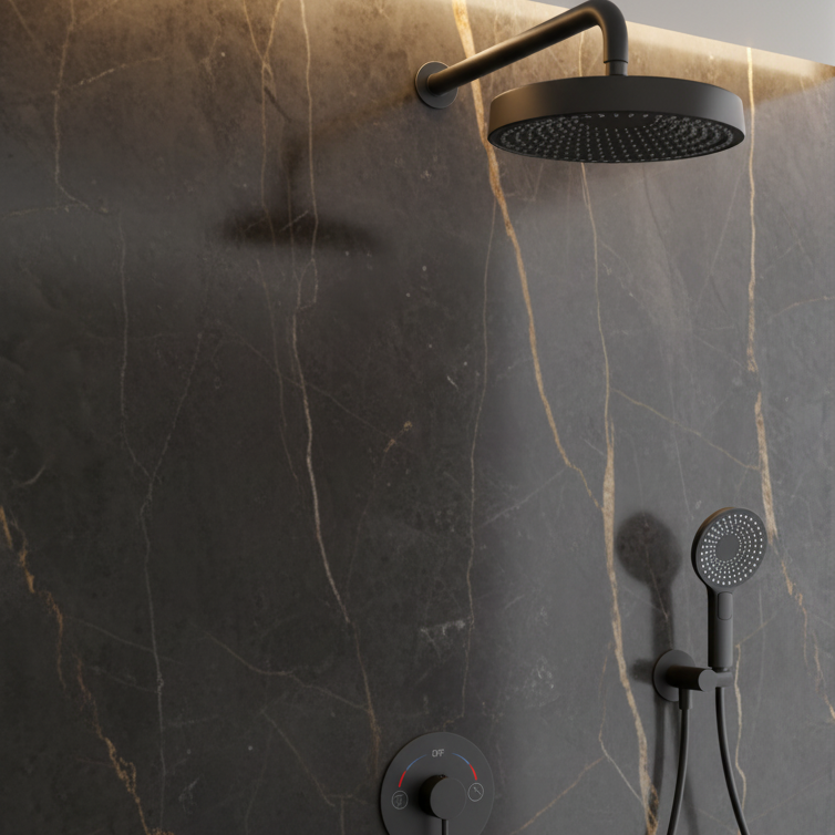 Inbouw Regendoucheset Amalia - Mat zwart - Incl. inbouwdeel